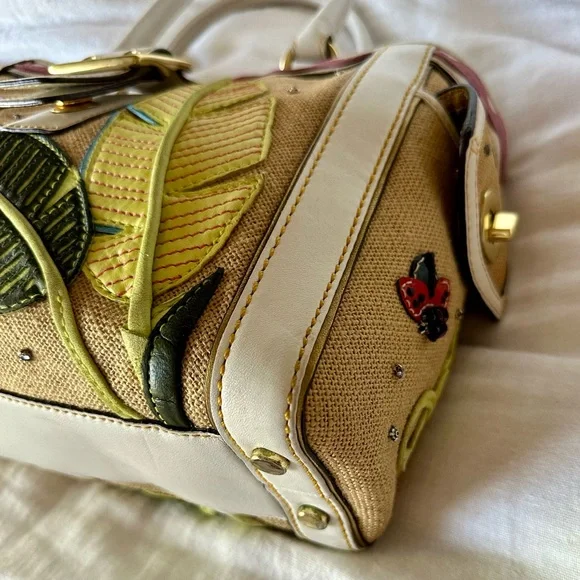 Vintage COACH #4439 Ladybug Motif Boxy Straw Tote Bag Limited Edition 2004 - Picture 5 of 12